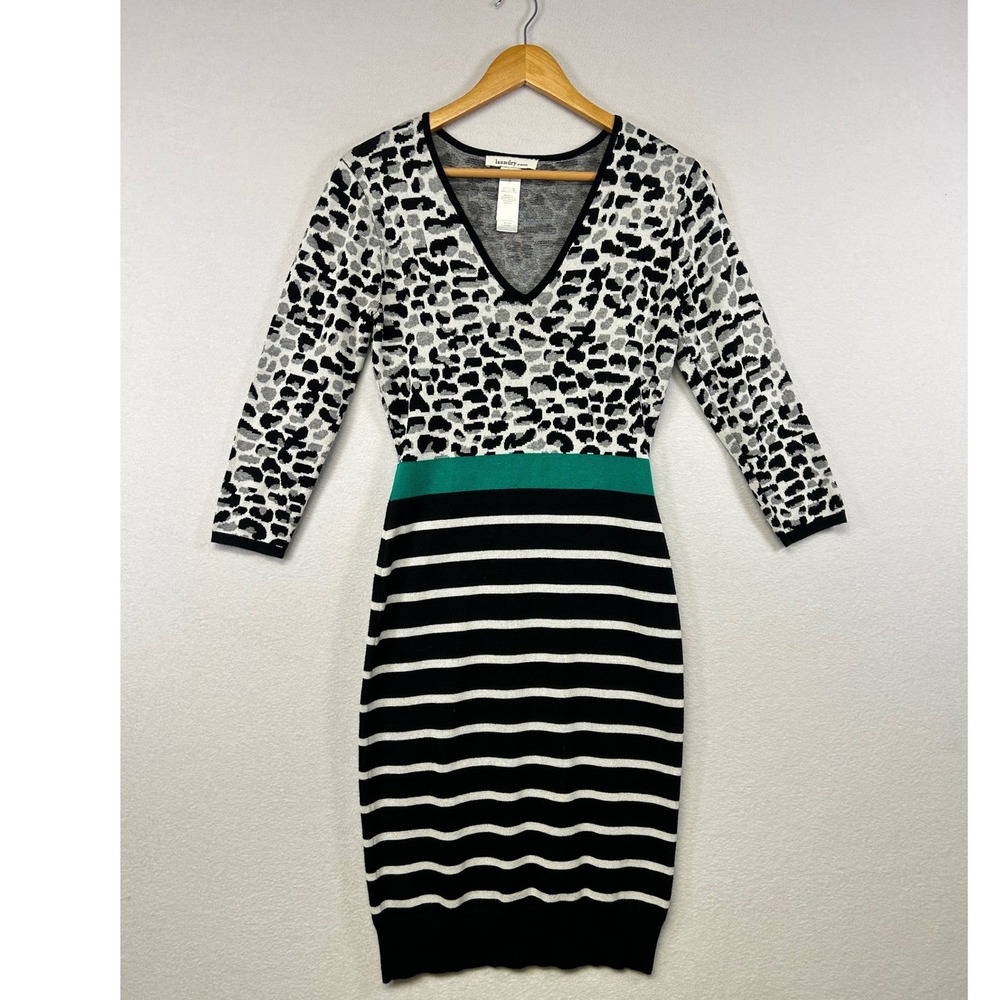 Laundry by Design Womens‎ V Neck Leopard Stripe Knit Sweater Dress Size S